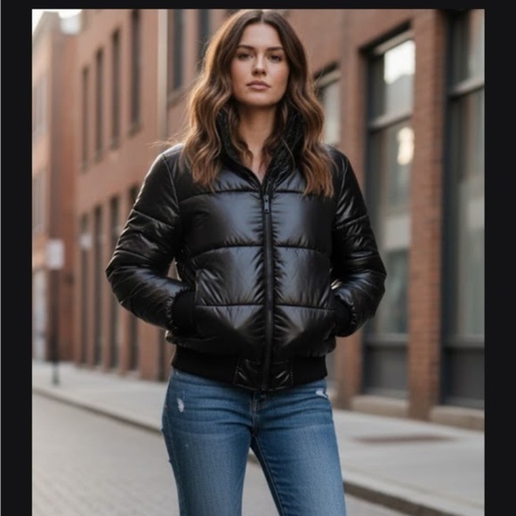 Zara Jackets & Blazers - Zara Glossy Black Puffer Jacket